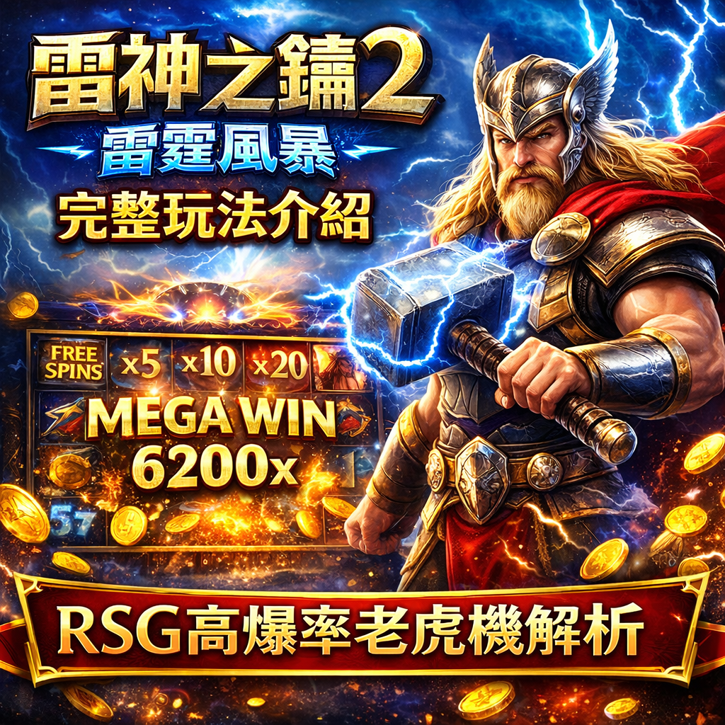 由 RSG 推出的《雷神之錘2:雷霆風暴》,是一款主打高爆率老虎機的全新電子博弈遊戲,延續北歐神話主題並強化連消掉落與倍數累積機制,讓每一轉都充滿爆分潛力。相較前作,雷神之錘2 在免費遊戲與雷霆風暴模式中加入更多高倍數變化,搭配高波動設計,深受追求大獎爆分玩家關注;本篇將帶你完整解析玩法規則、核心機制與實戰重點。